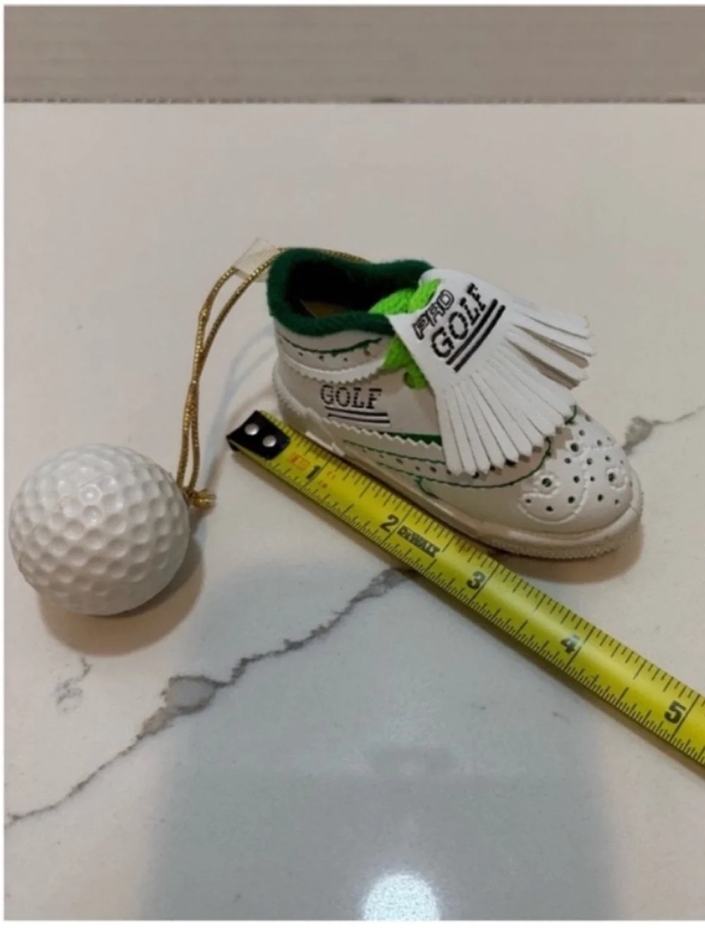Golf Shoe and Golf Ball Christmas Ornament NEW Present Topper Decor White Green